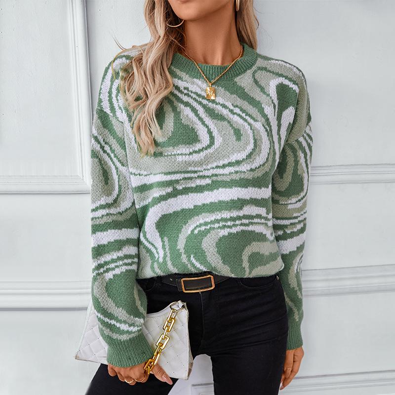 Женский повседневный вязаный свитер с воротником-стойкой, с принтом в виде цветных блоков, с длинным рукавом, свободный крой, свитер на осень-зиму, свободные трикотажные свитера с круглым вырезом для женщин