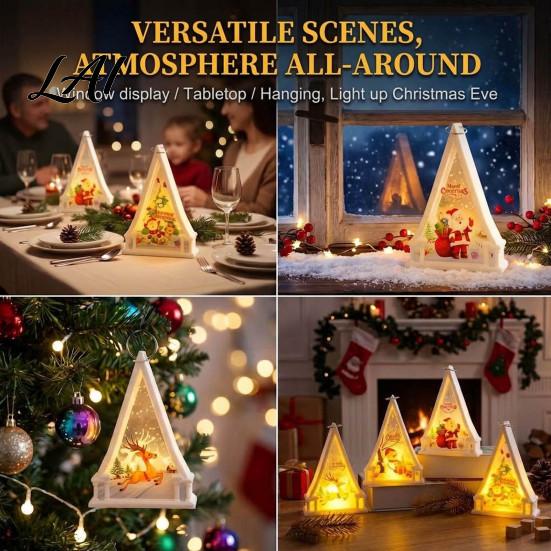 Led Tabletop Decoration Christmas House Shaped LED Candle Lantern Flameless Electric Hanging Night Light with Indoor Festive Lighting Santa