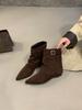 European station pointed short boots women's autumn sleeve belt buckle niche western boots show legs long low heel fashion boots