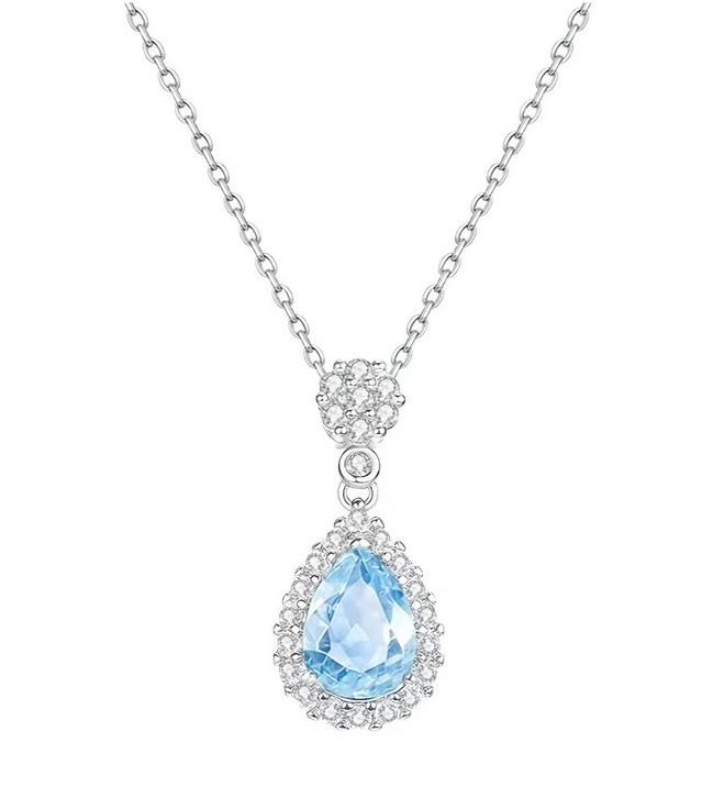 Серебряное ожерелье S925 в форме капли с подвеской из синих и фиолетовых кубических циркониев - Элегантный подарок для женщин