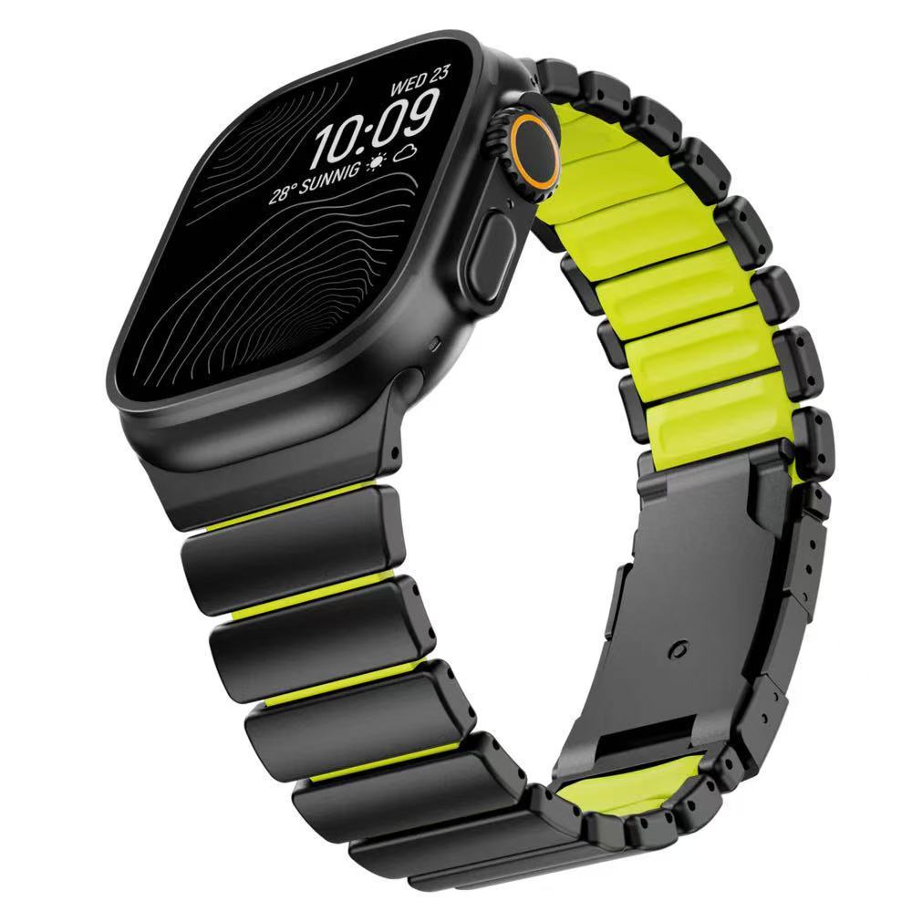 Роскошный титановый металлический силиконовый ремешок для Apple Watch Ultra 3 49 мм 11 10 46 мм Мужской браслет-ремешок для iWatch 9 8 7 6 5 4 44 мм 45 мм