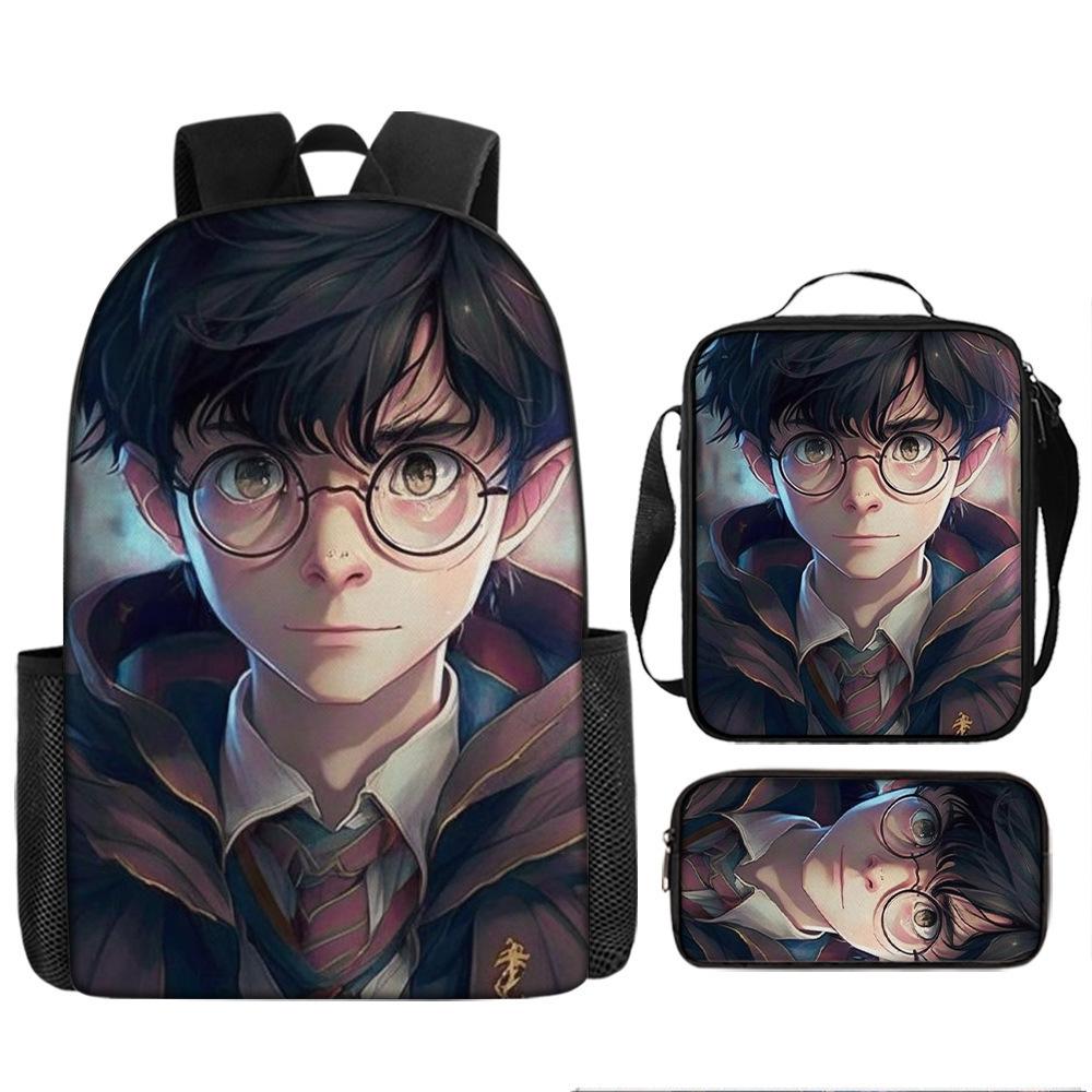 Harry Potter 3-Piece Backpack Set for School Students Large Capacity Bag Crossbody Pencil Case Set Kids Gift