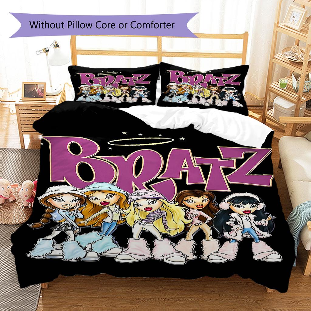Постельное белье с принтом Bratz, Комплект с одеялом, Пододеяльник, Наволочка, Домашний подарок на день рождения (1 пододеяльник + 2 наволочки, без наполнителя)