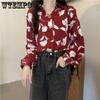 Винтажная красная рубашка с длинными рукавами с принтом, женская свободная солнцезащитная рубашка ранней весной, топ Kikyo Flower