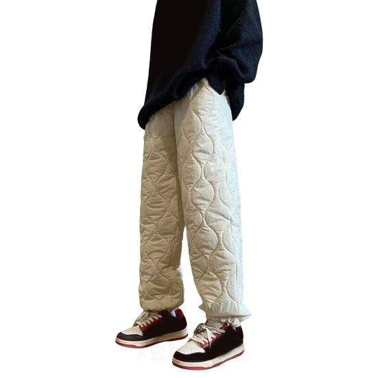 Мужские зимние брюки, утолщенные стеганые брюки с подкладкой из овечьей шерсти и флисом, ветрозащитные брюки прямого кроя с застежкой на шнурке для повседневной носки