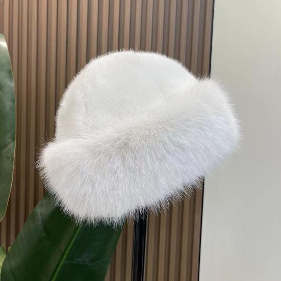 Women Winter Hat Thick Plush Faux Fur Heat Retention Windproof Mongolia Style Bucket Hat Solid Color Outdoor Cycling Skiing Panama Cap