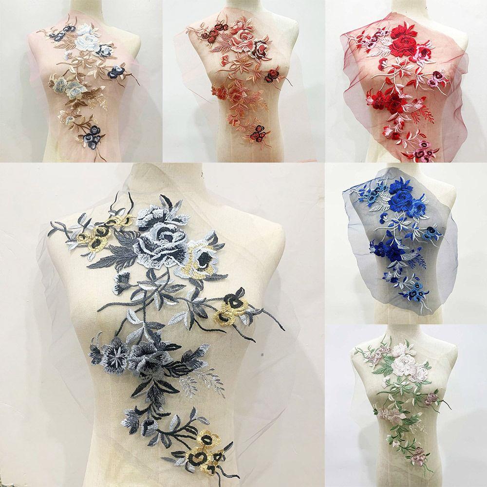 3D Flower Floral Embroidered Patches Mesh Bottom Wedding Dress Stickers  Clothing Decoration