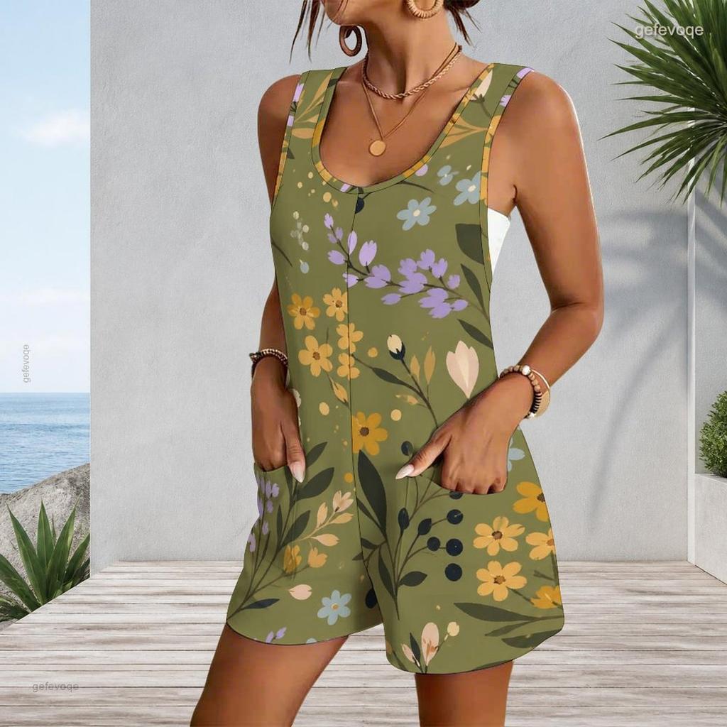 Womens Plus Size Sleeveless Pocket Short Romper