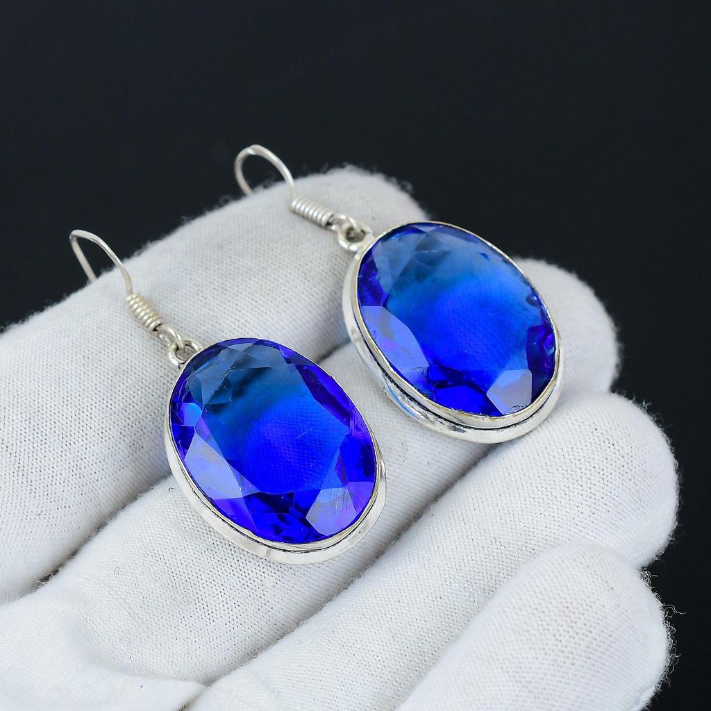 Удивительные серьги с драгоценными камнями London Blue Topaz, серьги из стерлингового серебра 925 пробы, серьги-подвески ручной работы в стиле бохо из серебра, пасхальный подарок жене