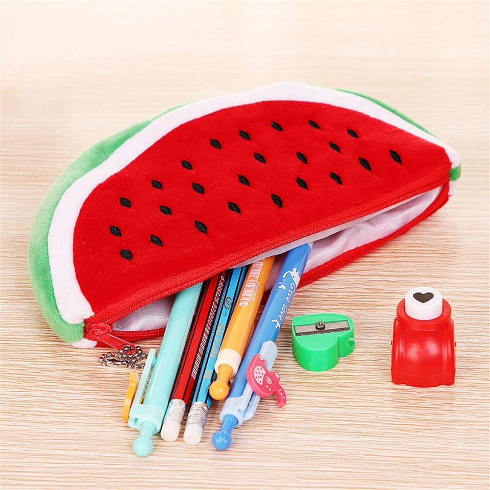 School Pencil Cases Stationery Cartoon Watermelon Plush Pencil Bags