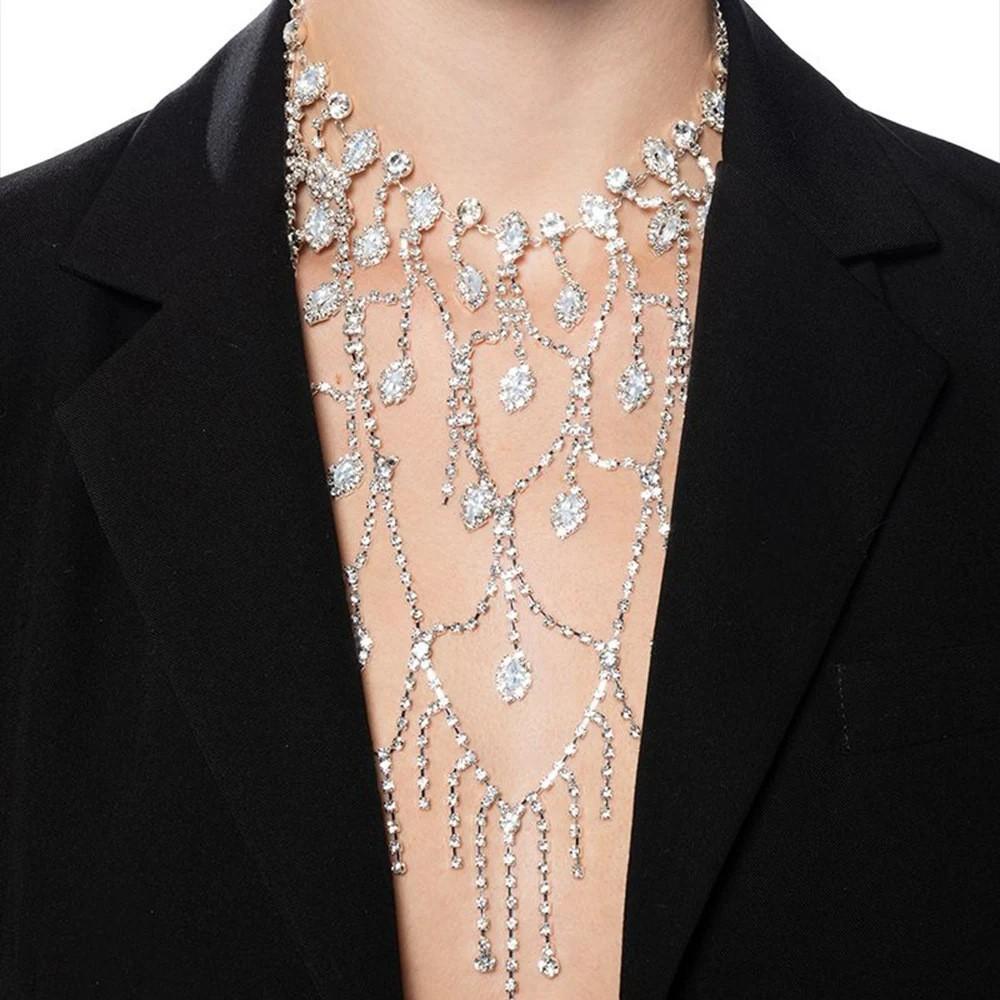 Long Tassel Rhinestone Necklace Women's High Sense Temperament Light Luxury Full Diamond Neck Chain Versatile Accessories