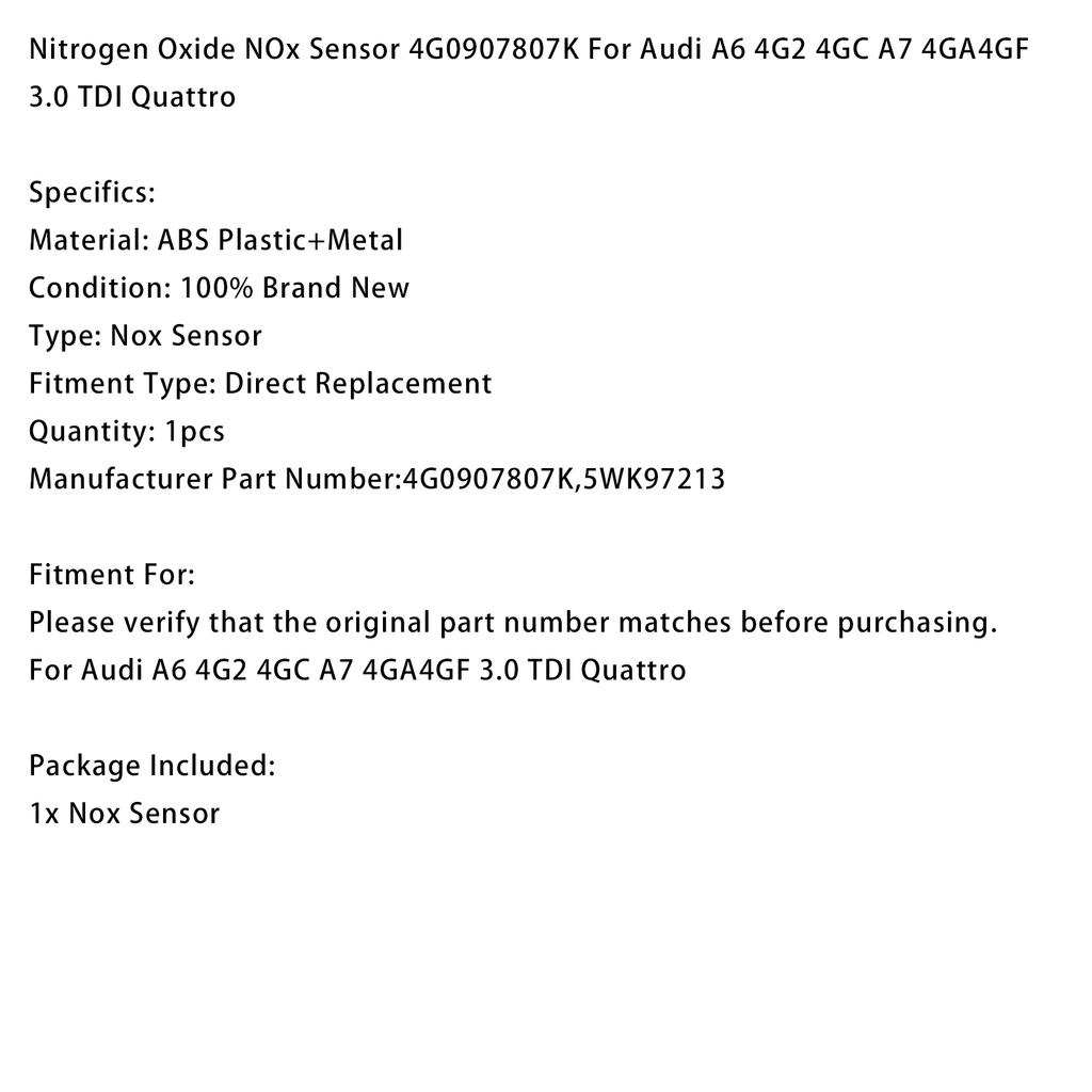 Датчик оксида азота NOx 4G0907807K Для A6 4G2 4GC A7 3.0 TDI Quattro