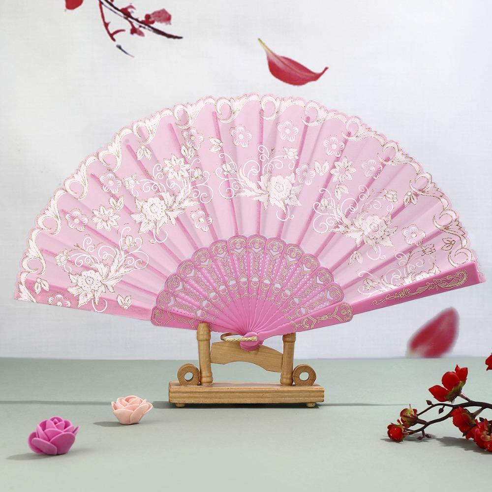 Portable Vintage Style Silk Hand Fan Floral Pattern Decorative Folding Fan with Tassel Handmade Handheld Fan Wedding Party