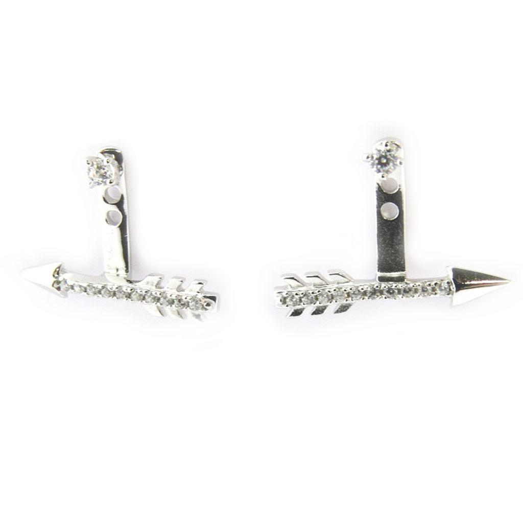 Les Trésors De Lily [M9925] - Silver Lobe Contour Earrings 'Cupid's Arrows' White (rhodium-plated)