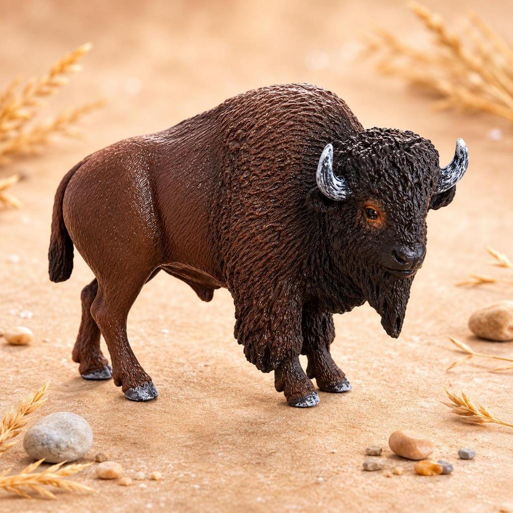 American Bison Figurine Textured Realistic Model Painted