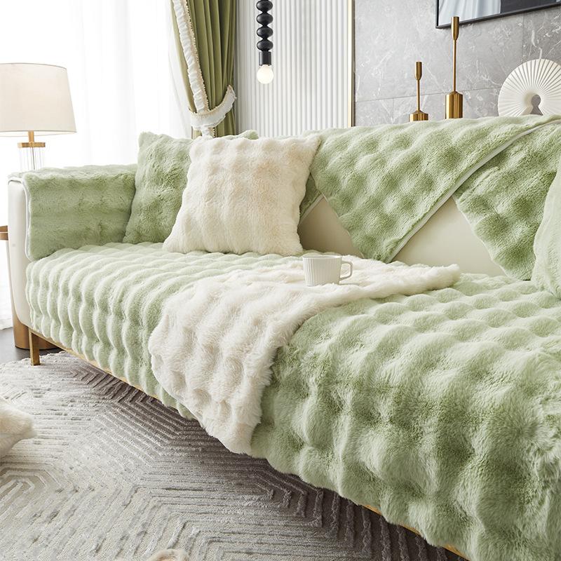 Rabbit Plush Sofa Cushion Winter Padded Plush Cushion Non-slip Leather Sofa Cover Cover Cloth Towel
