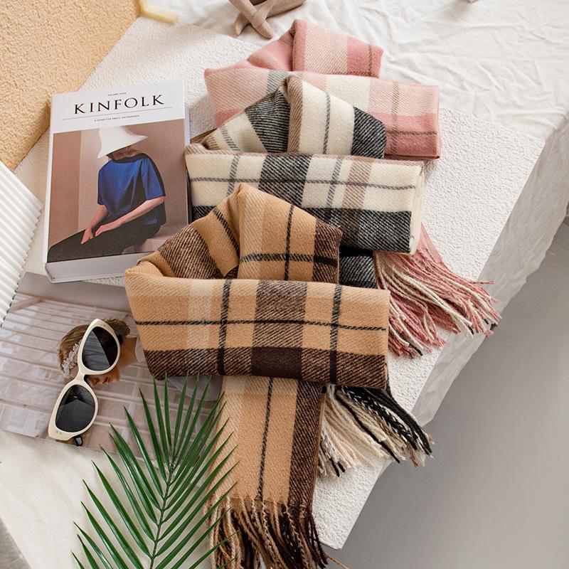 British Style Scarf Women's Winter High End New Autumn and Winter Thickening Versatile Atmosphere Warm Scarf