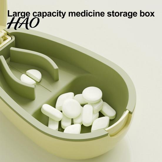 Daily Vitamin Storage Case Portable Pill Box with Cutter, Stainless Steel Blade Compact Container Case, Lightweight Large Capacity Dispenser