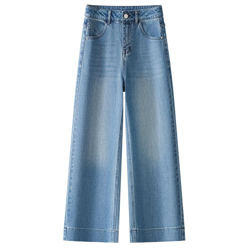 Spring 2025 Women's Light-Colored High-Waisted Cropped Wide-Leg Jeans