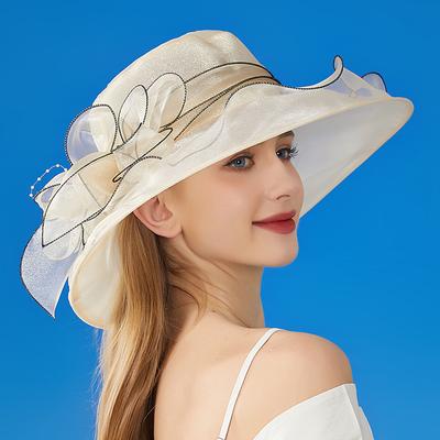 Женская однотонная шляпа от солнца из органзы с крупным цветком, элегантный характер британской дворянки