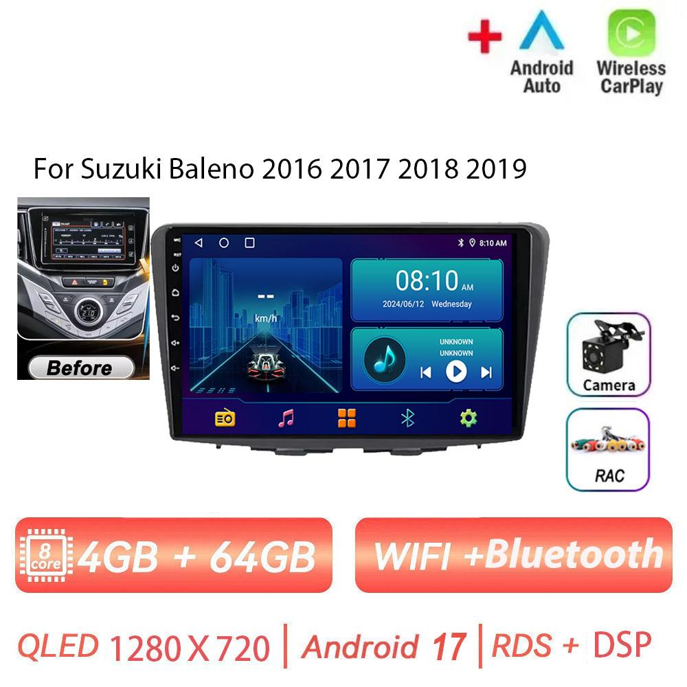 Autoradio Android 17 pour Suzuki Baleno 2016 2017 2018 2019 avec écran GPS, prise en charge de la caméra de recul, Carplay, OBD, lecteur multimédia