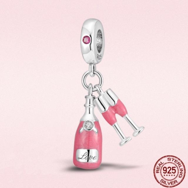 2023 New Pink Flowers Unicorn Flower Heart Mama Forever Love Beads Fit Original Fasion Glamour 925 Silver Bracelet Jewelry