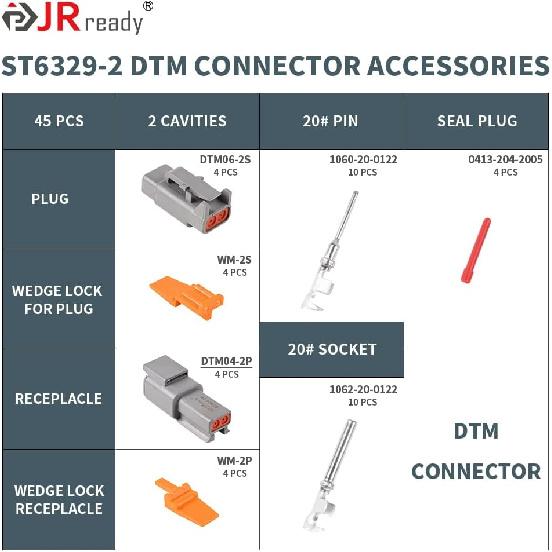 JRready ST6329-2 Deutsch DTM 2 Pin Connector Kit 4 Sets, Size 20 Contacts | with Tin-Plated Wire Barrels, 16–22 AWG, IP67 Sealed PA66 Housings,