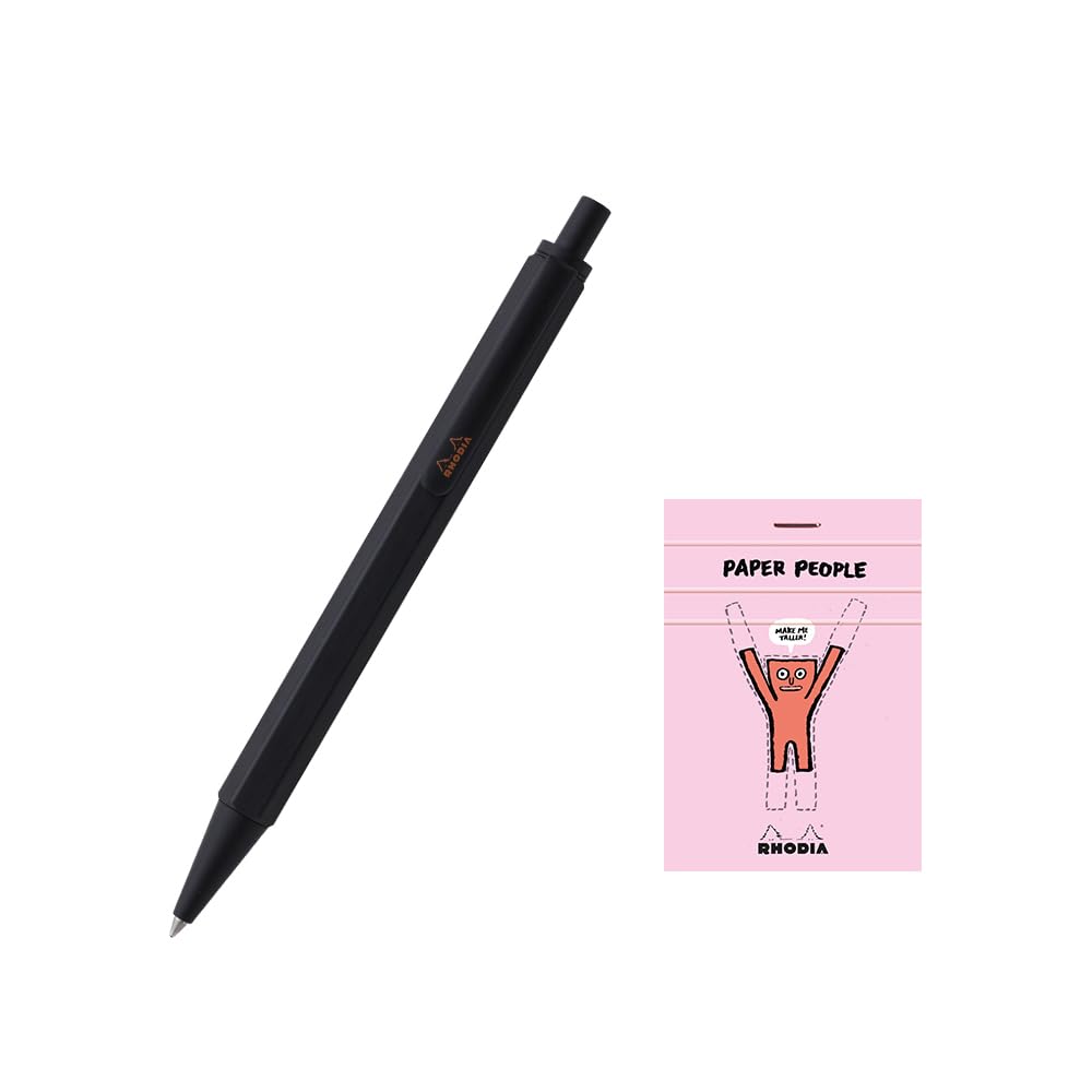 Rhodia Script Ballpoint Hexagonal Aluminum Hairline Low Viscosity with RHODIA 11 Block Rhodia Pen, 0.7mm, Barrel, Body, Finish, Oil-Based Ink, Black,