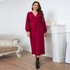 Women's Solid Long Lantern Sleeve Dress Cross Wrap Ruched V-neck Tie Waist Hem Split Long Dress Fit Basic Elegant Maxi Dress Party Club Work Dress