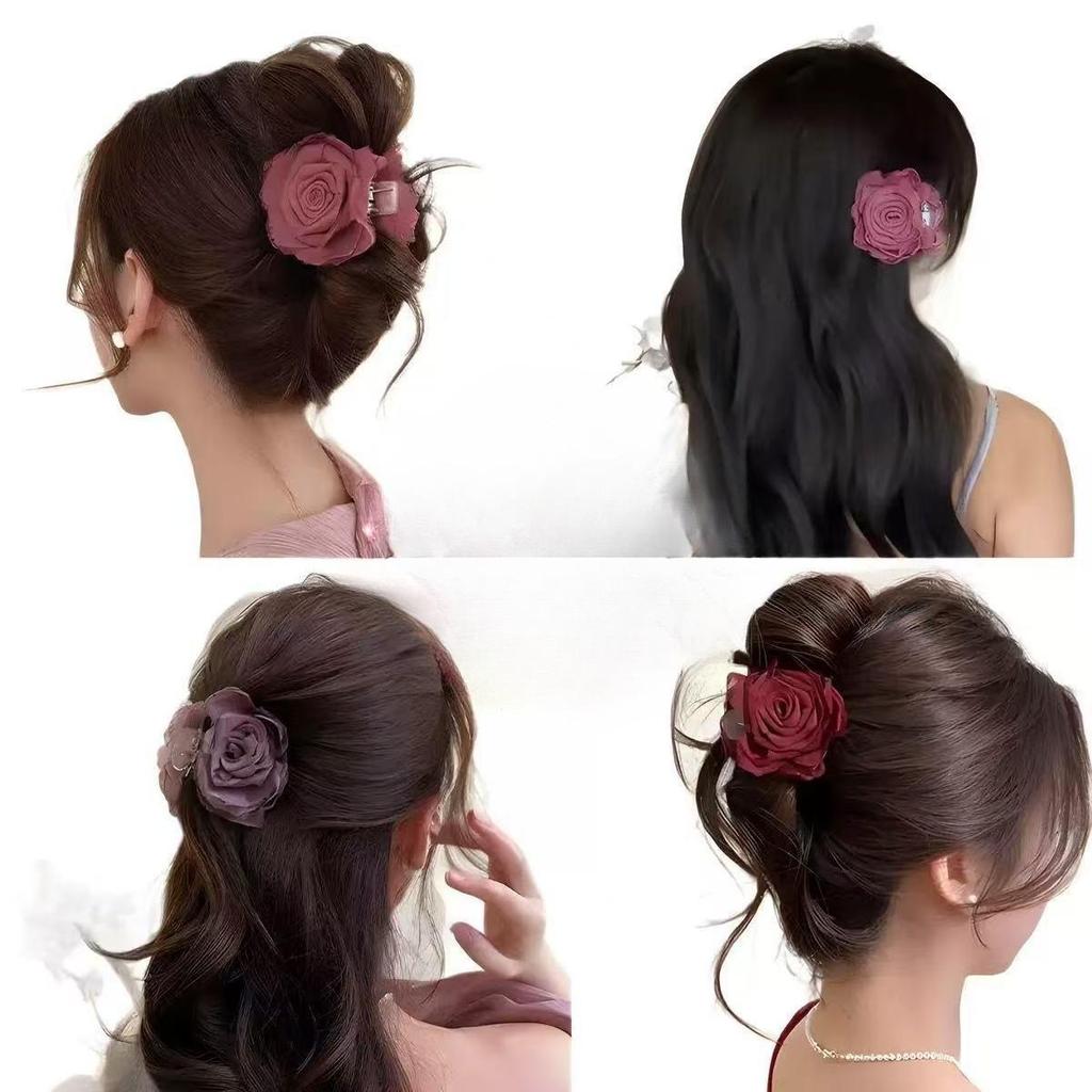 Тканевый цветок розы заколка-краб для волос для женщин девушки зажим для волос пластиковый зажим для хвостика летний головной убор аксессуары для волос