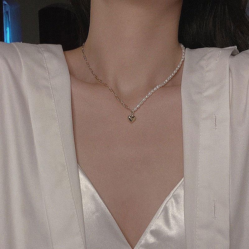 Niche Sense of Natural Freshwater Pearl Асимметричное ожерелье с подвеской в виде ключицы и цепочкой Love для женщин