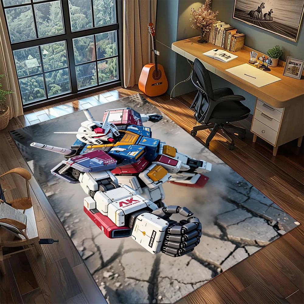 Vintage Gundam Manga Panel Monochrome Style Rug Carpet Large Area Rug Non Slip Washable Floor Mat Gamer Room Bedroom Home Decor