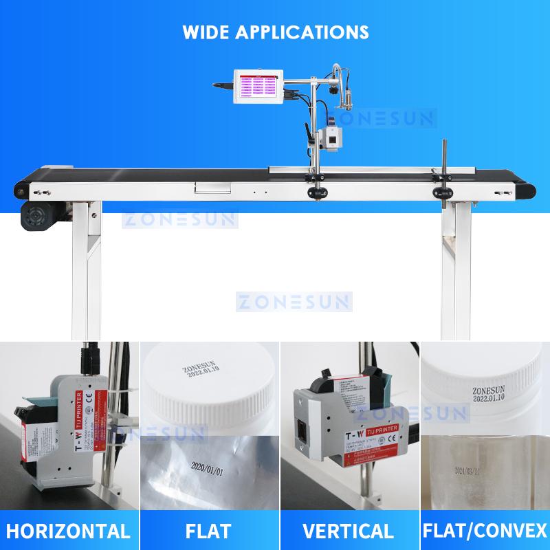 ZONESUN ZS-DC127 Auto Inline Inkjet Printer 12.7mm TIJ Date Coding Machine QR Code Barcode Batch Number Expiry Bottle Conveyor