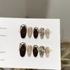 Women Press‑On Nails Pure‑Handmade Autumn Winter Brown Gold Cat Eye Piled Rhinestone Sparkling European‑American False Nail Patches