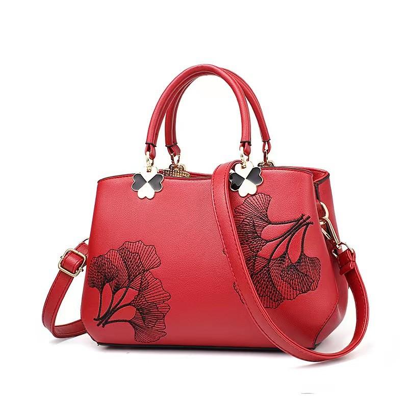 Stylish And Versatile Women's Tote Handbag With Elegant Embroidered Leaf Design