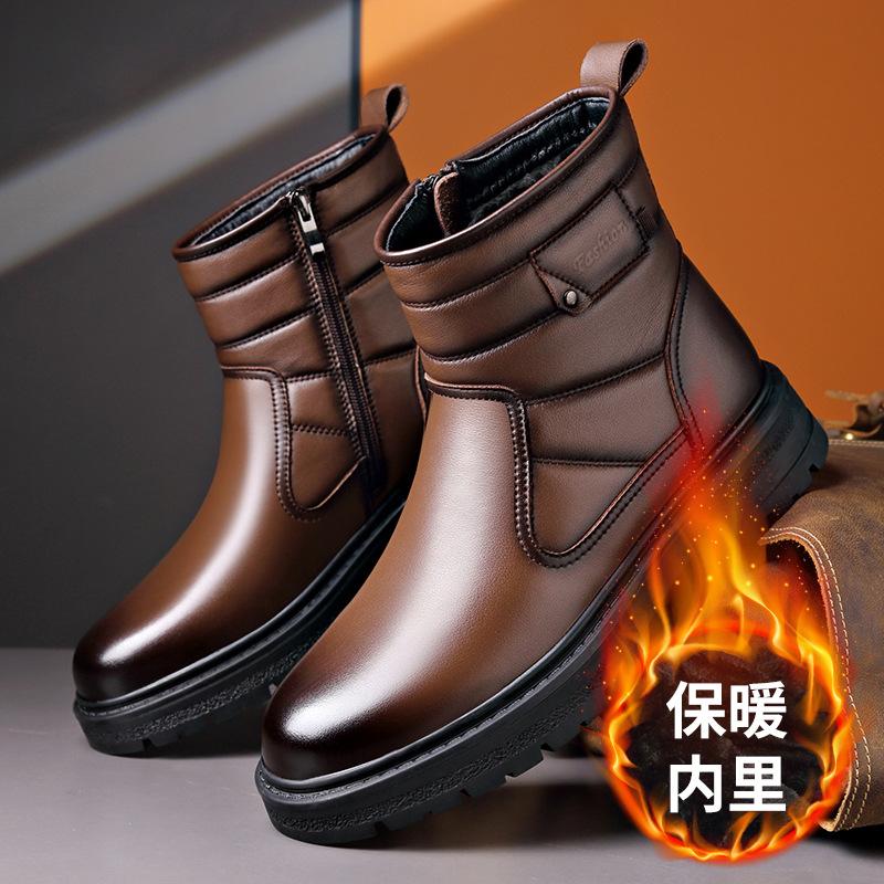 Зимние новые дизайнерские сноубутсы для мужчин из натуральной кожи, теплые хлопковые туфли, мужские модные повседневные однотонные ботильоны на платформе, мужские