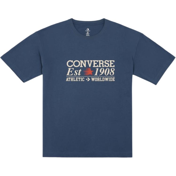Converse Футболки Мужские Темно-синие С круглым вырезом Умеренный прямой крой MCH687-UFL