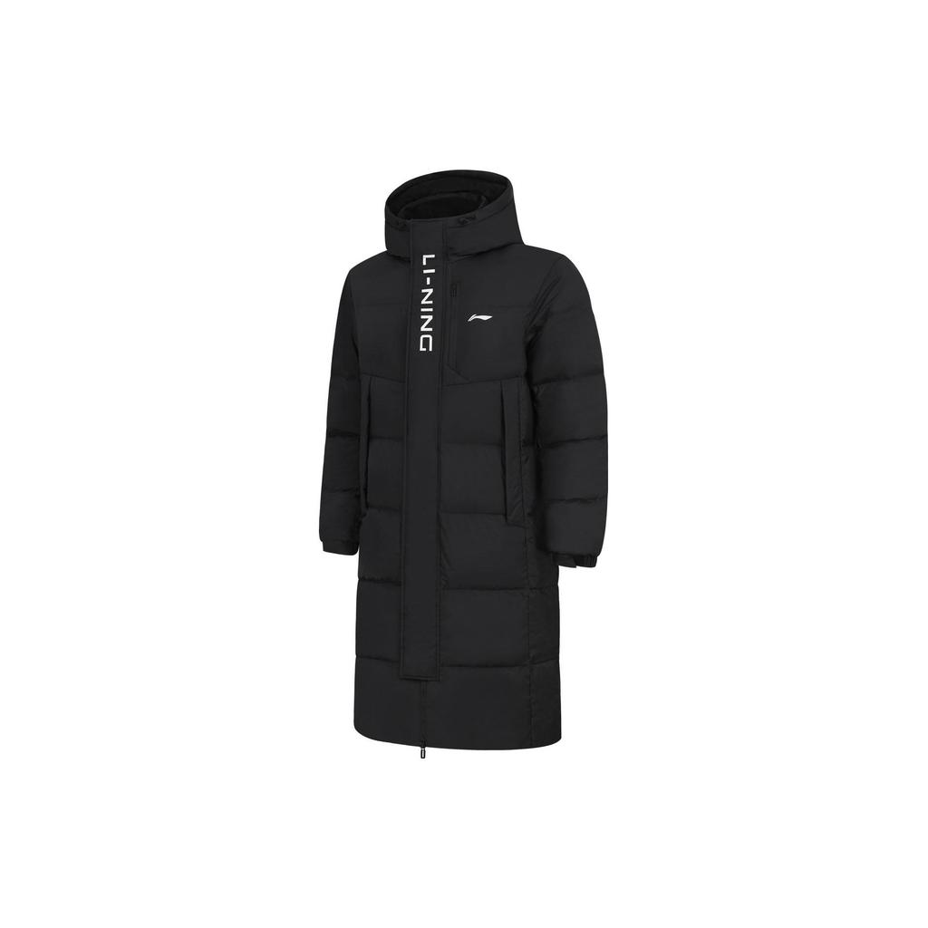 Li Ning Hooded Printed Letter Thick Long Down Jacket Unisex Outerwear Black AYMT413-1