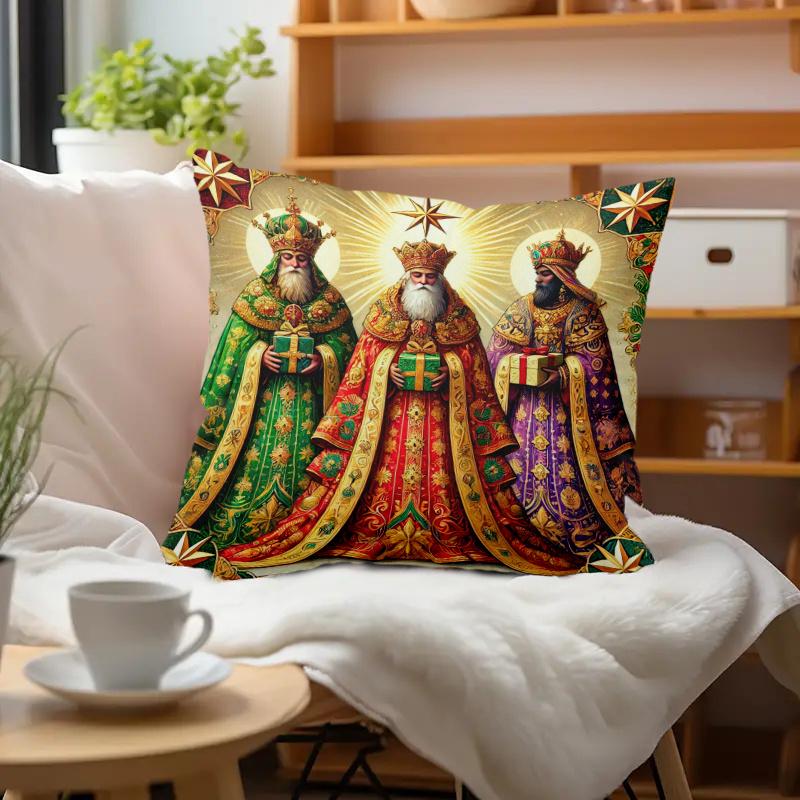 Double Sided Three Wise Men Throw Pillow Cover Nativity Magi Print Decorative Cushion Cover For Religious Bedroom Home Decor