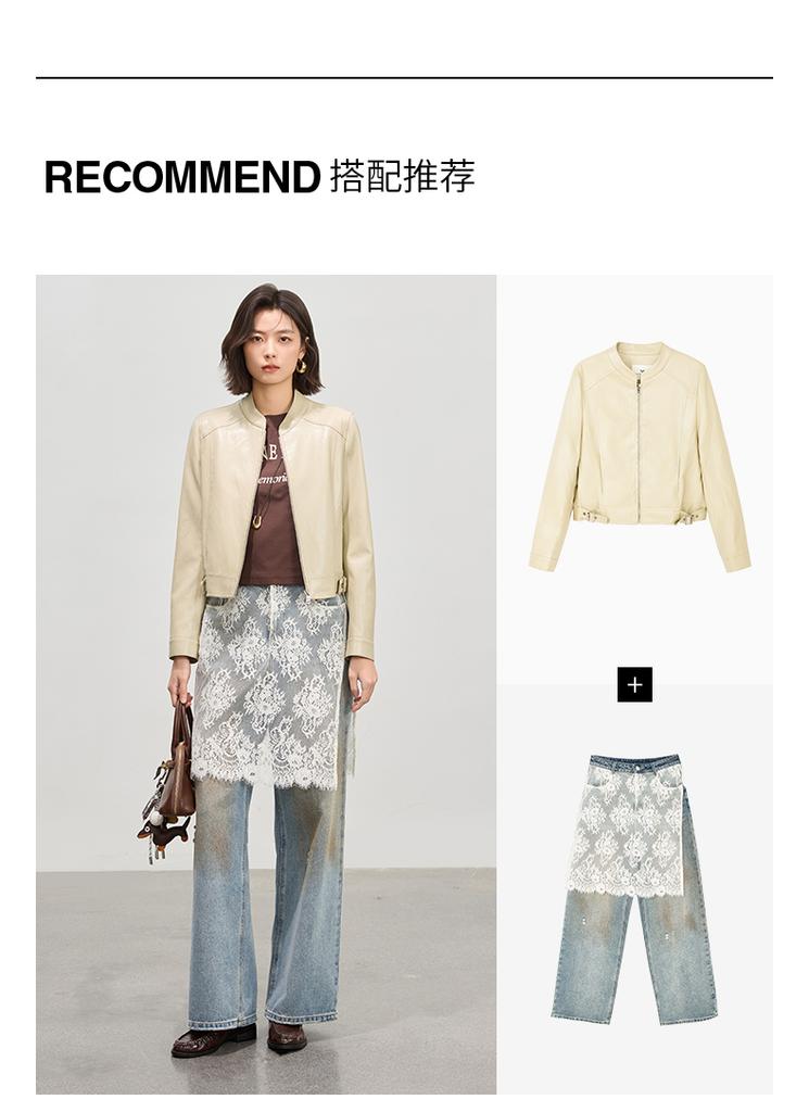 Qianwen Retro PU Leather Jacket 2026 Spring New American Texture Baseball Collar Short Jacket Top