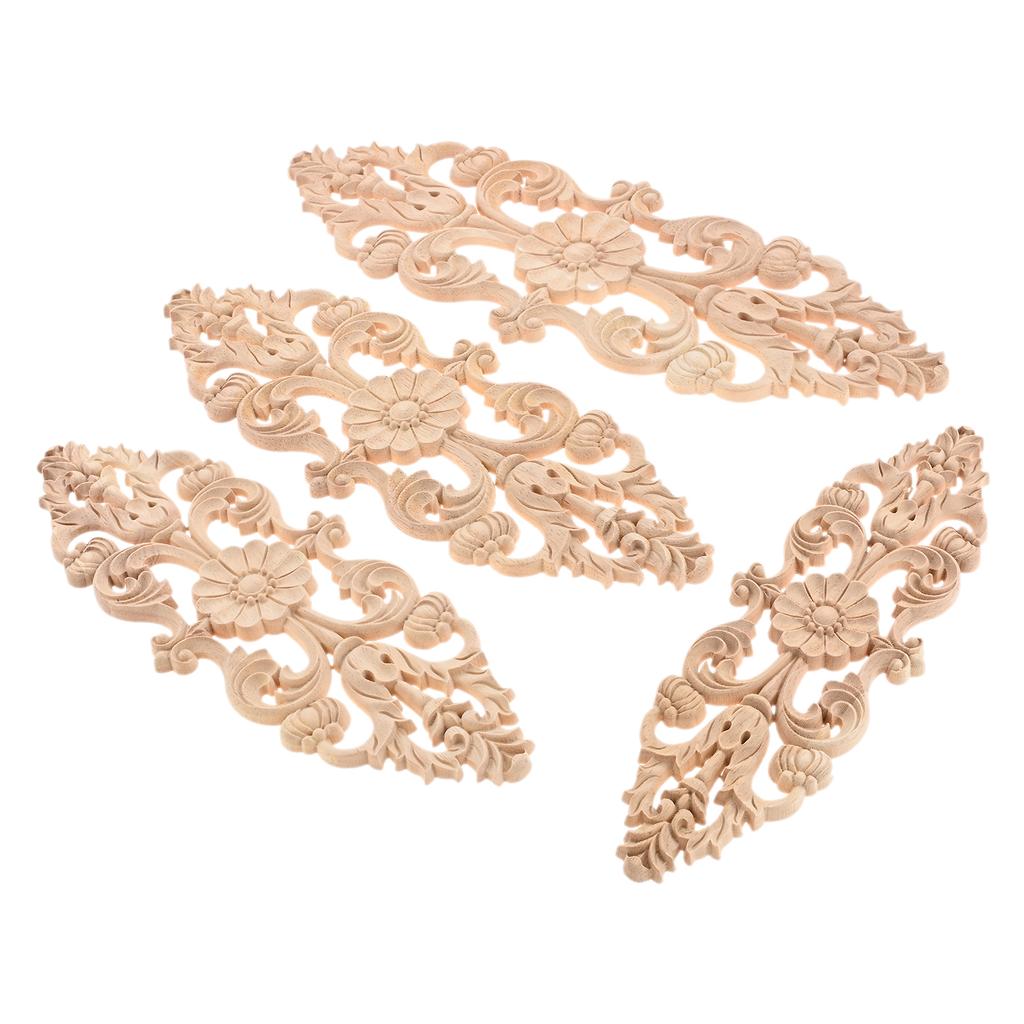 1PC 25/28/32/38cm Decorative Wood Appliques Unpainted Oak Carved Wave Flower Onlay Decal Corner Home Furniture Door Decor Crafts