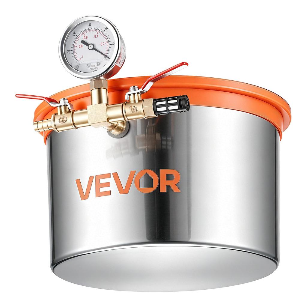 VEVOR 5.7 L Vacuum Chamber, Stainless Steel, Vacuum Degassing Chamber with Tempered Glass Lid, Hose, Air Filter, Ideal for Resin Casting