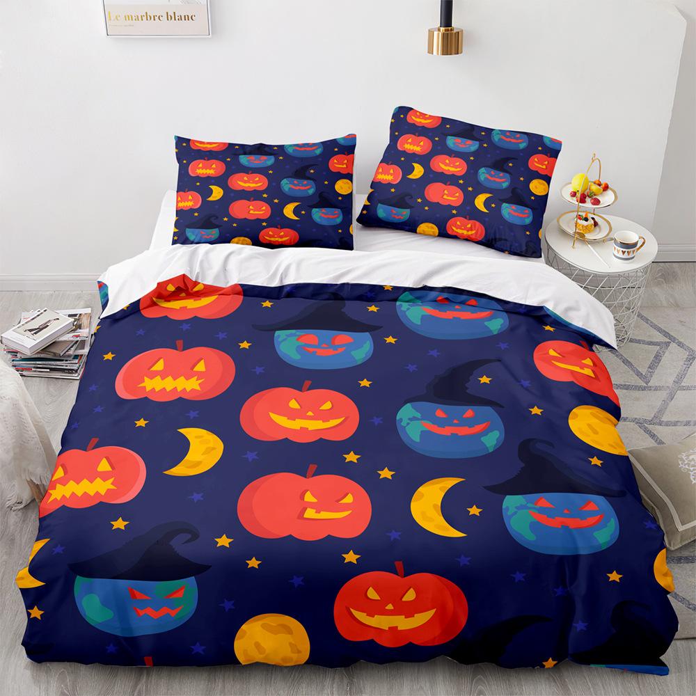 Halloween Duvet Cover Pumpkin Lantern Cartoon King Queen Twin Size Polyester Bedding Set For Kids Boys Girls Teens Bedroom Decor
