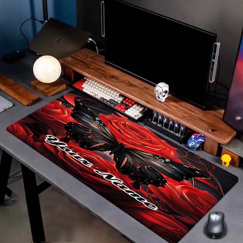 1PC Custom Name Butterfly Roses Art Mouse pad, keyboard and mouse desk pad, for computer notebook Birthday Gift For Any Room Or Office