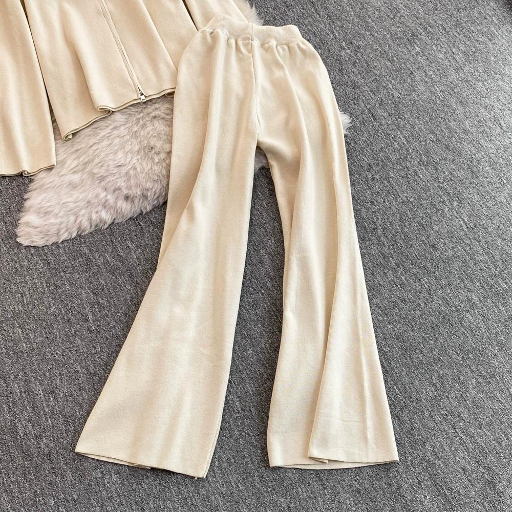 Осенне-зимний трикотажный свитер, брюки, комплект из двух предметов, женская водолазка на молнии, куртка и брюки длиной до щиколотки