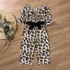 Child Kids Girls Print Off Shoulder Long Sleeve Leopard Print Romper Jumpsuit