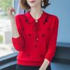 Middle-aged Mother Wear Lapel Pullover Oversized Sweater Slim Long-sleeve Womens Knitwear Bottoming Shirt Casual Tops