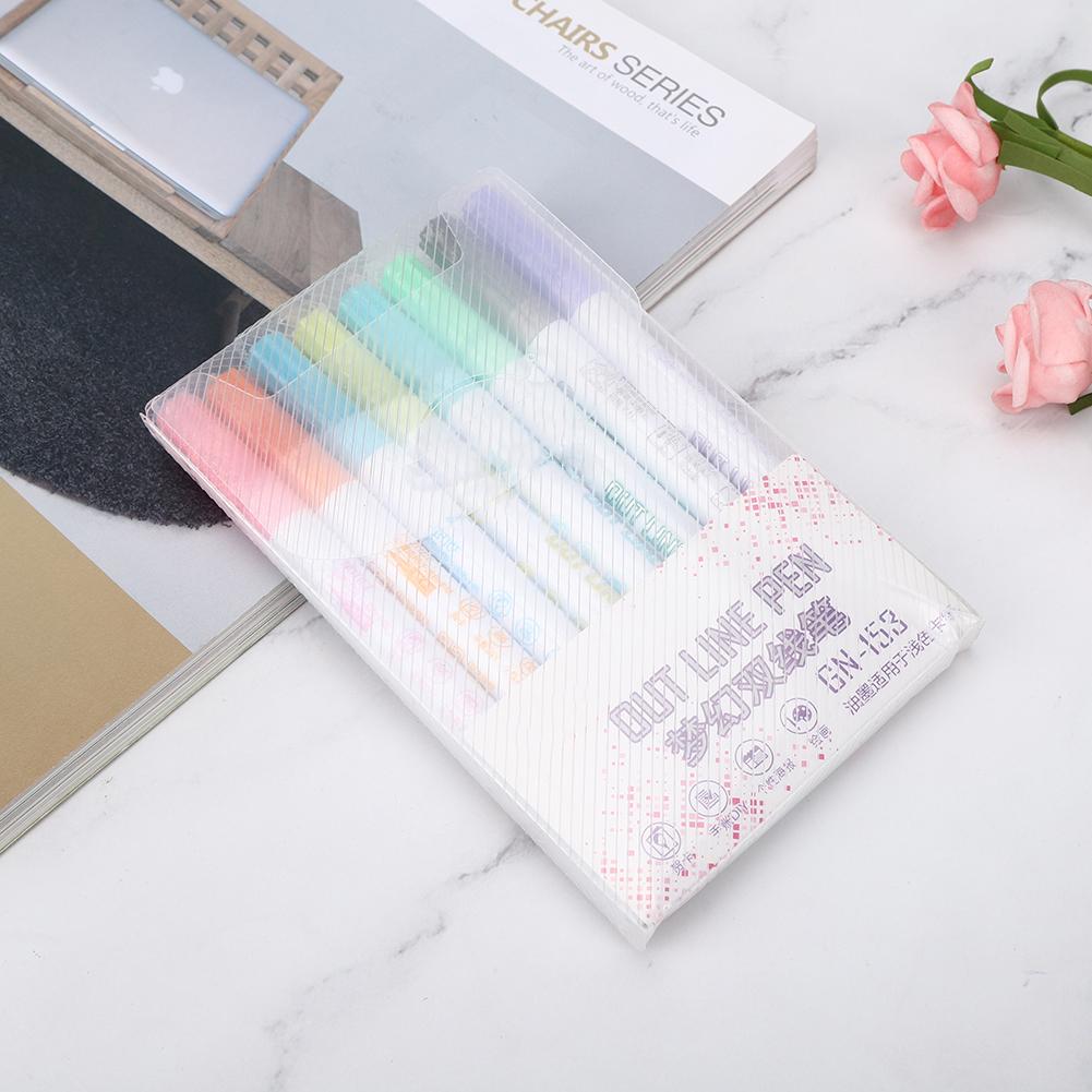 8Pcs Double Line Pen Color DIY Drawing Marker Highlighter Stationery Art Supplies