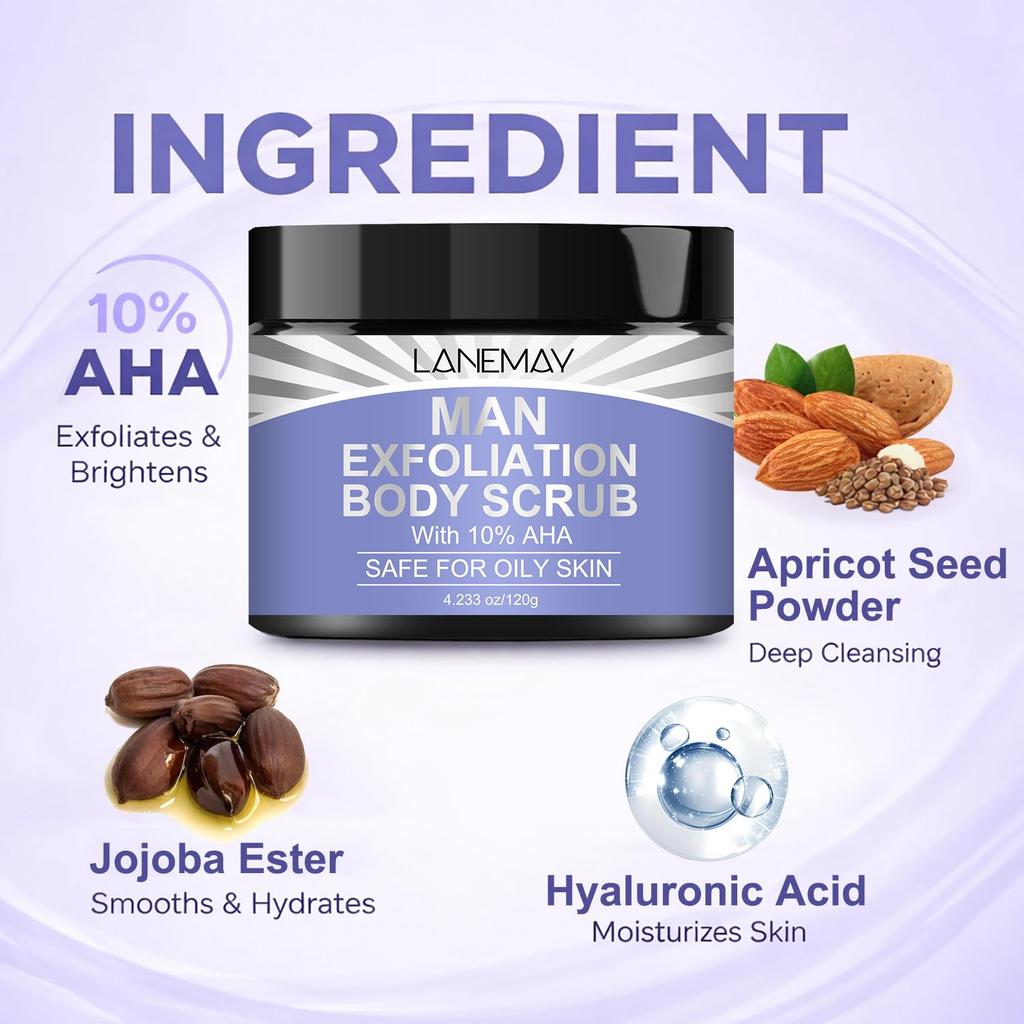 Man Exfoliation Body Scrub-Moisturizing & Smoothing-Deeply Cleanse Pore Dirt-Suitable For All Skin Types, 120g