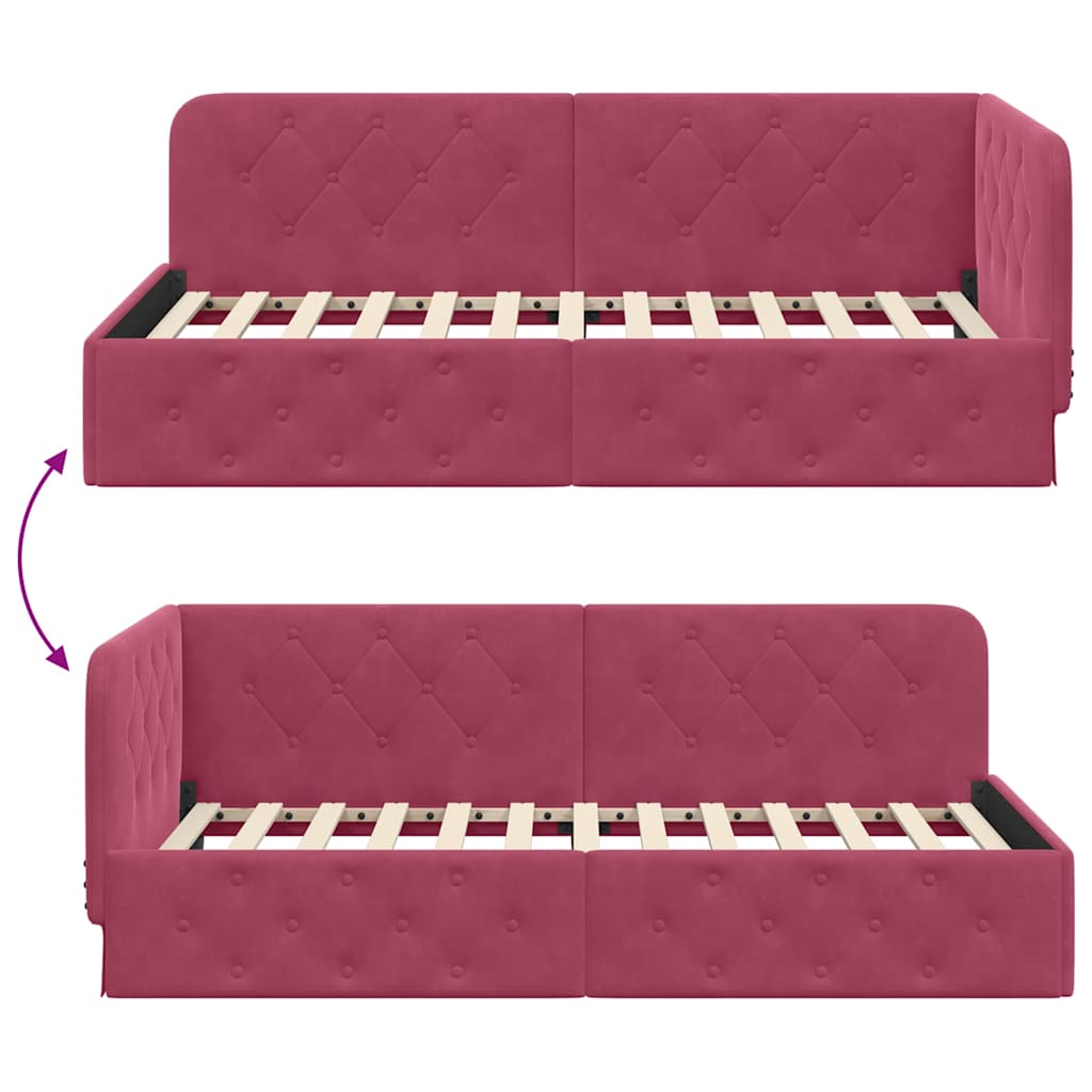 L Shaped Bed Frame Burgundy 100 x 200 cm Velvet